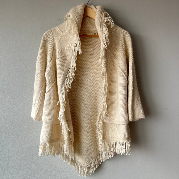 Sleeping On Snow Sweaters - Anthropologie Sleeping on Snow Fringe Cardigan Cream Wool Angora Blend
